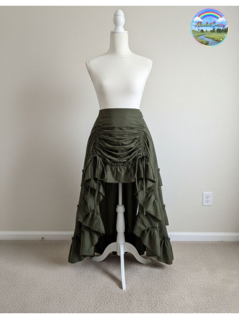 Renaissance Pirate High-Low Maxi Skirt Ruffle Ruching Goth Festival
